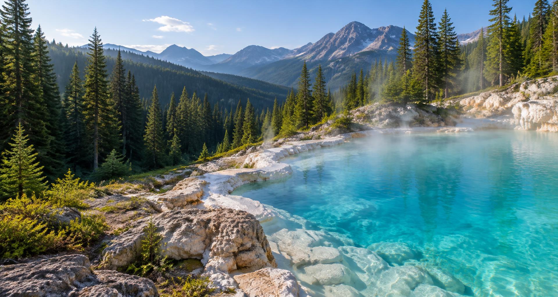 Illustrated alpine mineral pool landscape